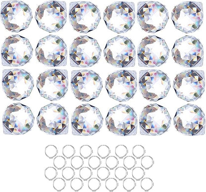 HDCRYSTALGIFTS Crystalsuncatcher 24pcs Clear Crystal Ball Prism Suncatcher Rainbow Pendants Maker, Hanging Crystals Prisms for Windows,20mm