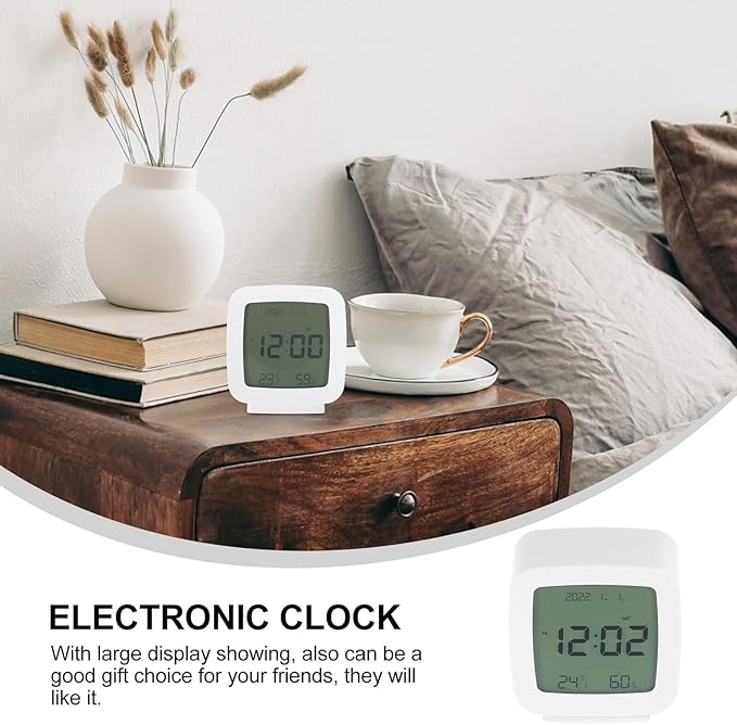 Toyvian Digital Alarm Clock Small Desk Clock with Temperature Humidity Display for Bedroom Plastic Elegant Minimalist Design for Students