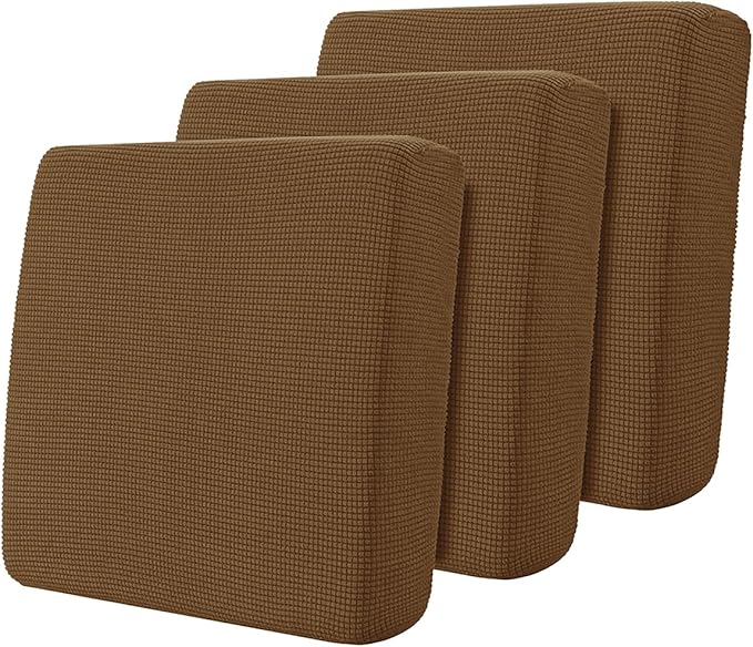 Hokway Stretch Couch Cushion Covers, 3 Piece Individual Sofa Cushion Slipcovers，Jacquard Sofa Seat Slipcover Set, Non-Slip Protector for Cushion (Coffee,Small-3PC)