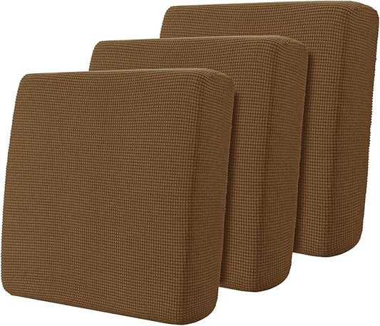 Hokway Stretch Couch Cushion Covers, 3 Piece Individual Sofa Cushion Slipcovers，Jacquard Sofa Seat Slipcover Set, Non-Slip Protector for Cushion (Coffee,Small-3PC)