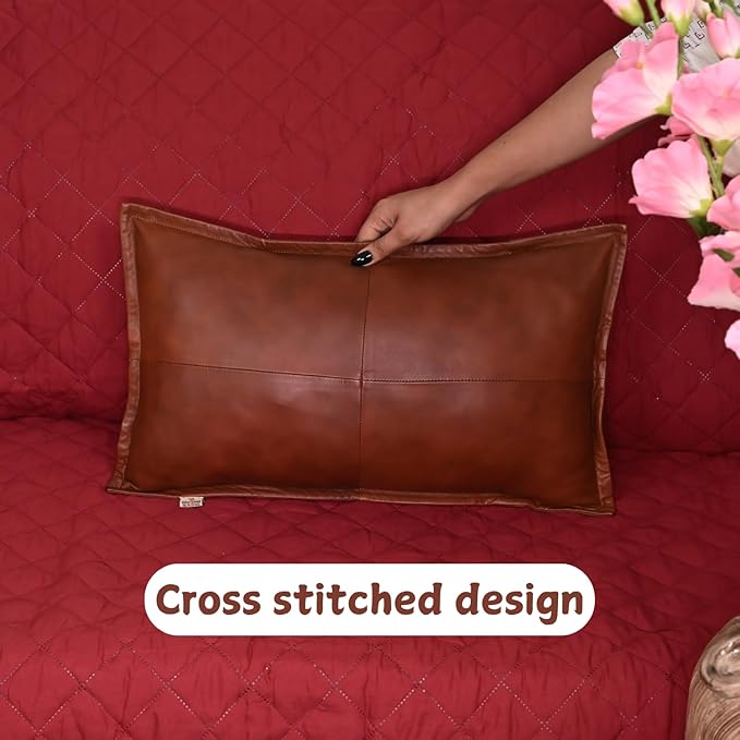 100% Lambskin Leather Pillow Cover - Sofa Cushion Case - Decorative Throw Covers for Living Room & Bedroom, 22X30 Inch - Mango Tan Antique Box Pack of 1