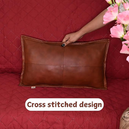 100% Lambskin Leather Pillow Cover - Sofa Cushion Case - Decorative Throw Covers for Living Room & Bedroom, 16X24 Inch - Mango Tan Antique Box Pack of 2