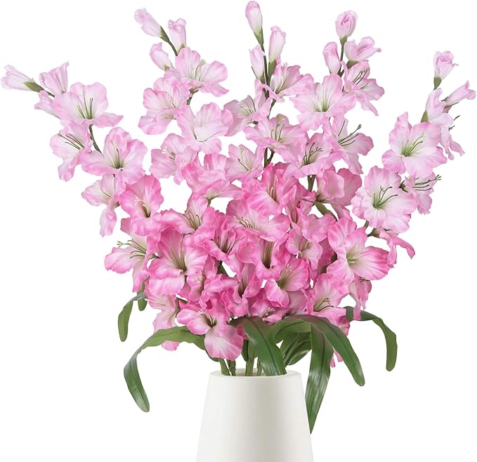 IPOPU Fake Flowers Pink Gladiolus Artificial Flowers 5PCS Silk Gladiolus with Long Stem 33" Light Pink Artificial Flowers for Wedding Home Party Table Floral Arrangement (Light Pink)
