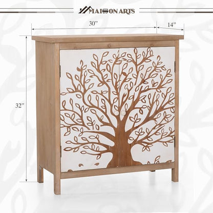 MAISON ARTS Accent Cabinet with 2 Doors, Farmhouse Decorative Storage Cabinet with Solid Legs for Living Room Entryway, Kitchen Sideboard Buffet Cabinet, Wishing Tree