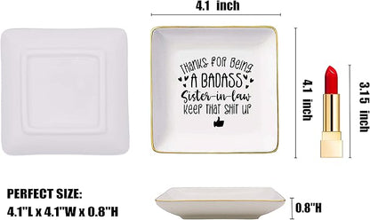 Topthink Thanks for Being Sister in Law - Christmas Birthday Mothers Day Gifts Women Thank You Gift Ceramic Jewelry Holder Ring Dish Trinket Tray