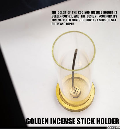 2 pcs Glass Incense Holder for Sticks,Modern Incense Stick Holder with Ash Catcher[Anti ash Flying], Wooden Incense Burner Holder,Zen Glass Incense Holder,for Spa Home Decor Yoga Meditation[Golden]