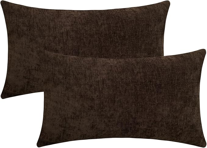Jeneoo Coffee Brown Decorative Throw Pillow Covers Soft Chenille Comfy Lumbar Couch Cushion Cases for Living Room Sofa Decor (Set of 2, 12 x 20 Inches)