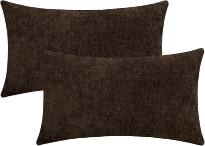 Jeneoo Coffee Brown Decorative Throw Pillow Covers Soft Chenille Comfy Lumbar Couch Cushion Cases for Living Room Sofa Decor (Set of 2, 12 x 20 Inches)