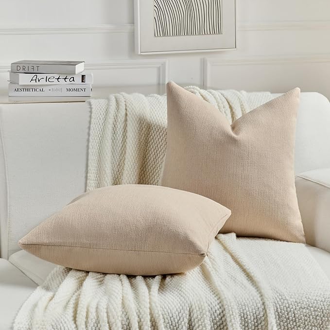 FUTEI Dusky Pink Chenille Decorative Throw Pillow Covers 24x24 Inch Set of 2,Soft Cozy Faux Linen Textured European Pillow Shams,Farmhouse Home Decor for Couch Living Room