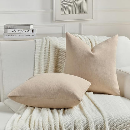 FUTEI Dusky Pink Chenille Decorative Throw Pillow Covers 24x24 Inch Set of 2,Soft Cozy Faux Linen Textured European Pillow Shams,Farmhouse Home Decor for Couch Living Room