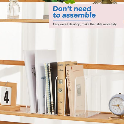 Suzile Clear Acrylic Magazine File Holder with Vertical Compartments Desk Organizer Book Rack for Desk Sorter Paper Folder Office Accessories (Classic,10.5 x 6.9 x 6.3 Inch)