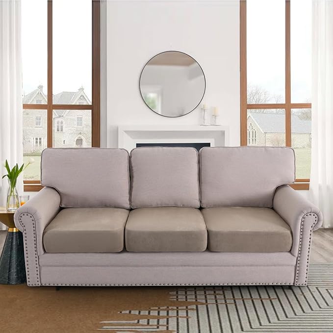 H.VERSAILTEX Sectional Cushion Covers Individual Seat Cushion Cover Stretch Sofa Covers Washable Soft Suede Couch Covers for Sectional Sofa(3 Piece Sofa Cover,Sand)