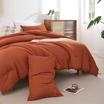 ROSGONIA Oversized King Comforter 120x120, 3pcs Super King Comforter (1 Burnt Orange Comforter & 2 Pillowcases) Lightweight Warm Bedding Set Quilt