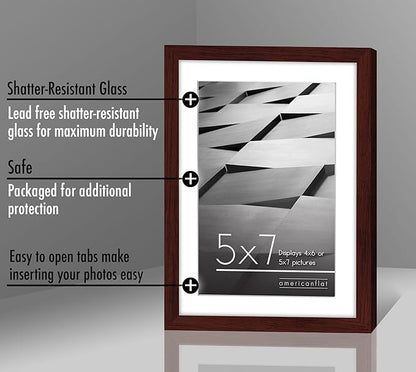 Americanflat 5x7 Picture Frame with Shatter-Resistant Glass - Streamline Collection - Thin Border Photo Frame for Tabletop and Wall Display - Hanging Hardware and Easel Stand Included - Mahogany