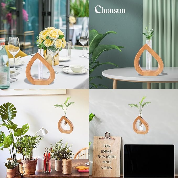 Propagation Stations Planter Terrariums Wall Hanging Test Tube Desk Decorations with Wooden Stand Plant Terrarium Office Decor Gifts for Plant Lover Gifts