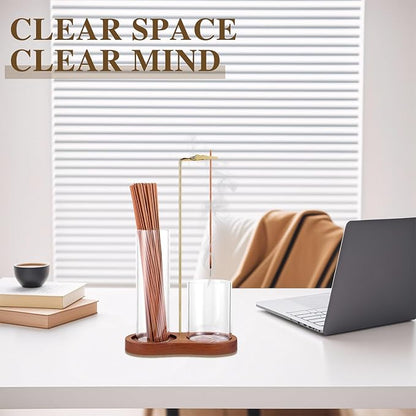 2 in 1 Incense Holder for Sticks with Glass Ash Catcher, Anti-Ash Flying Upside Down Insence Stick Burner, Modern Vertical Inscents-Sticks Holder for Yoga Spa Meditation Home Decor