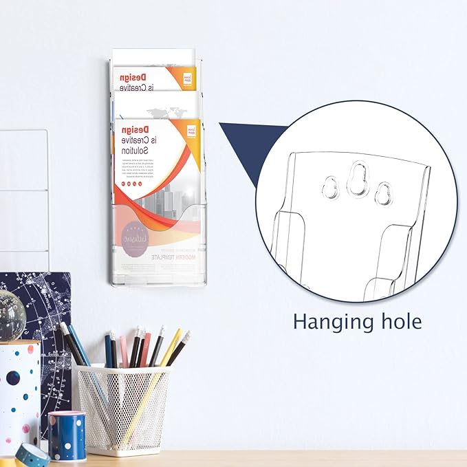Crtiin 2 Pack 4 Tier Acrylic Brochure Holder Display Stand 4 x 9 Inch, Pamphlet Organizer Flyer Literature Clear Plastic Wall Mount Countertop for Classroom Booklets Magazines Office Home(4 x 9 Inch)