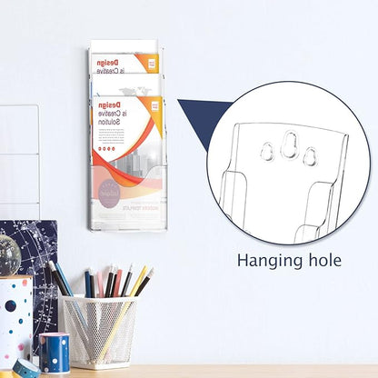 Crtiin 2 Pack 4 Tier Acrylic Brochure Holder Display Stand 4 x 9 Inch, Pamphlet Organizer Flyer Literature Clear Plastic Wall Mount Countertop for Classroom Booklets Magazines Office Home(4 x 9 Inch)
