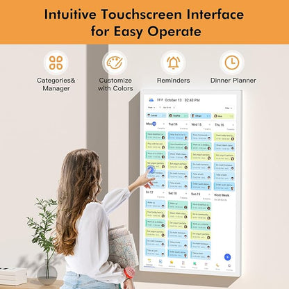 32" Digital Calendar Chore Chart for Wall Planner –Touchscreen Electronic Calendar Photo Frame for Family-Meal-Planner, Seamless Scheduling with Star Reward, Sync Online Calendar Via APP, Wall Mounted