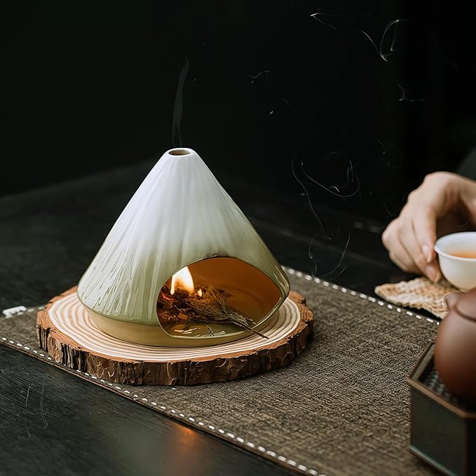 Handmade Ceramic Palo Santo Holder Burner & Sage Holder - Mini Tabletop Chiminea Burner Tray with Ash Catcher, Decorative Incense Holder for Spiritual Meditation & Yoga