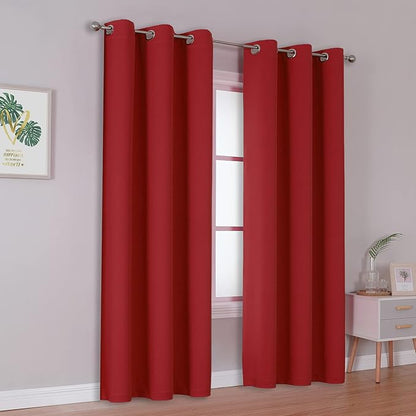 DUALIFE Christmas Red Blackout Curtains for Bedroom 84 Inches Long Room Darkening Thermal Insulated Curtain Panels with Grommet Top Window Drapes for Living Room 42x84 Inch Length