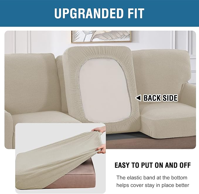 H.VERSAILTEX Multi-Pieces Sofa Covers Stretch Couch Covers Form Fitted Seats and Back Cushions Covers (3 Seat Covers Plus 3 Back Cusion Covers, Bonus 2 Armrest Covers), Island Fossi