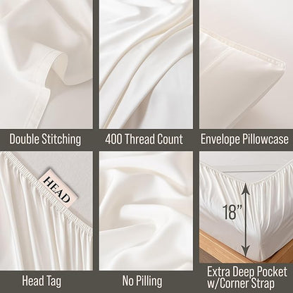 Bella Coterie 7 Piece Luxury Bamboo Viscose Split King Size Sheet Set | 2 Fitted Sheets for Adjustable Beds | 100% Organically Grown | Cooling for Hot Sleepers | 4 Pillowcases [Ivory]