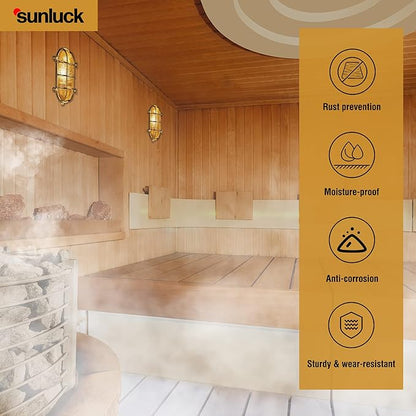 Sunluck Brass Bulkhead Light,Grid Oval Nautical Wall Sconces,Lampshade,Ceiling Mount Lighting,Brass Sauna Light Waterproof IP54,Rust Resistant,for Decoration Cafe,Bar,Porches,Patios,Restaurants