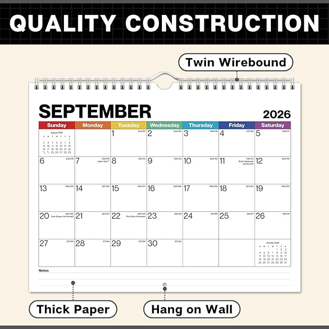 Dunwell 8.5x11" Wall Calendar 2026 (Colorful), Use January to December 2026, Hang on Wall or Use as 8.5 x 11 Office Desk Calendar