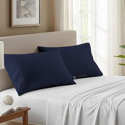 100% Egyptian Cotton Cushion Covers 24x24 Inch, 800 Thread Count Decorative Pillow Covers for Sofa, Bed & Office - Soft, Durable, Breathable Luxury Throw Pillowcases - Pack of 2, Navy Blue