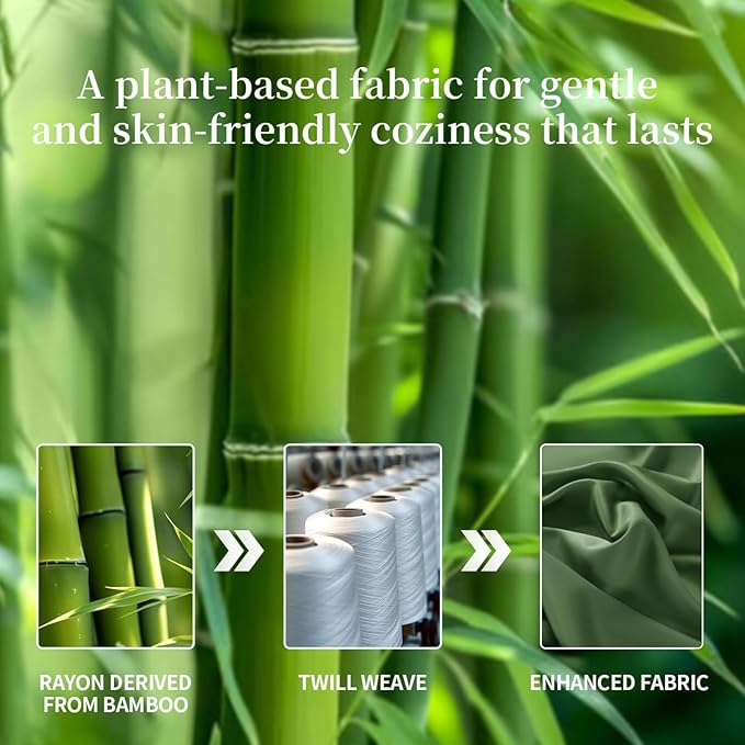 Shilucheng 100% Viscose Derived from Bamboo_ Sheets King Size 4pcs - Ultra Cooling & Silky Soft Bed Sheets, 16" Deep Pocket, Perfect for Hot Sleepers, Hotel Bedding Sheets (Olive)