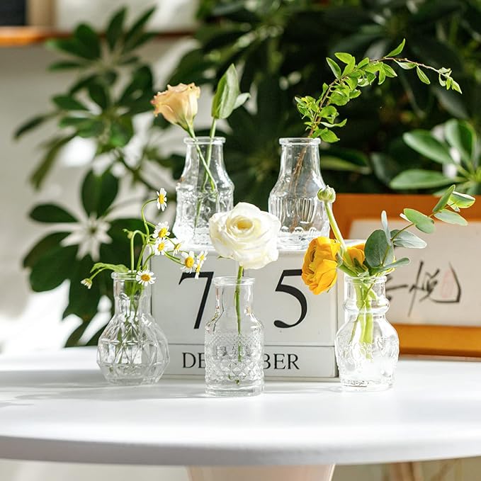Glass Bud Vase Set of 22 Bud Vases in Bulk with Brush, Glass Vases for Centerpieces Cute, Vintage Wedding Decor Clear Bulk Mini Vase for Rustic Wedding Decorations, Home Table Flower Decor