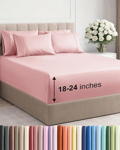 Extra Deep Full Sheet Set - 6 Piece Breathable & Cooling Sheets - Hotel Luxury Bed Sheets Set - Easy & Secure Fit - Soft, Wrinkle Free & Comfy Sheets Set - Baby Pink Sheet Set with Extra Deep Pockets
