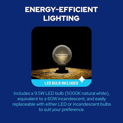 KASTLITE Lamp Post Globe Combo Lighting Fixture | 10" Smoke Acrylic Lens with Black Fitter & Twist Lock Mounting | Fits 3" Diameter Posts (Not Included) | Comes with with 5000K LED Bulb