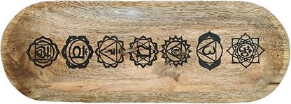 VANIYA CRAFTS® Wooden Handmade Symbols Design Boat Shape Incense Holder Stand Insence Tray for Home Decor Restaurant (11X4, Natural Black)