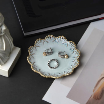 Ceramic Jewelry Dish, Decorative Tray for Rings Earrings Necklaces Bracelet Watch Keys, 4.50" Trinket Tray as Gifts for Women (Reactive Shell)