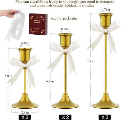 FSyueyun Gold Candle Holders Set of 6, Elegant Metal Candlestick Holders for Vintage Taper Candle Holders, Perfect for Table Centerpieces, Fireplace Mantels, Home Decor, Weddings and Party Decorations
