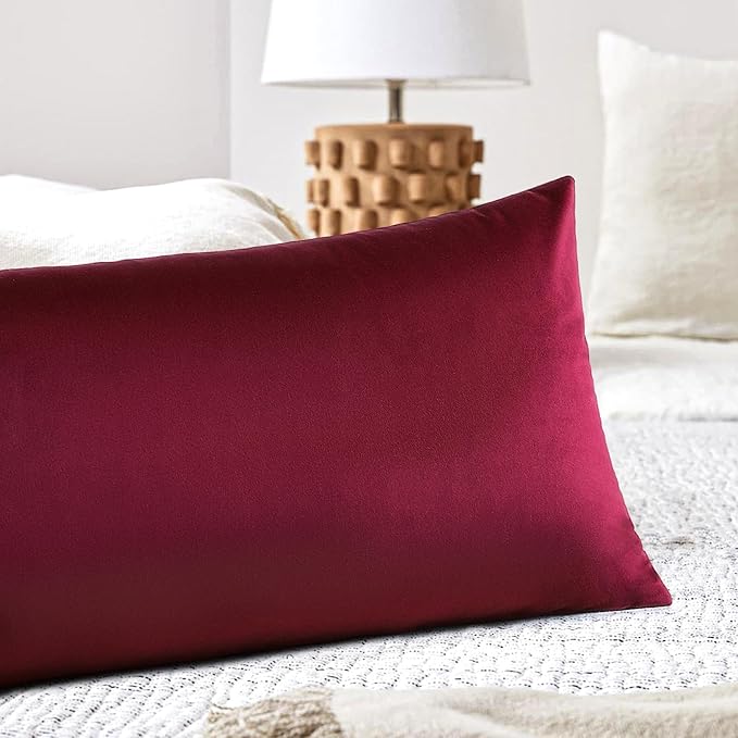 Artscope Luxury Velvet Lumbar Pillow Cover Super Soft Decorative Rectangle Throw Pillow Covers Case Cushion Covers for Sofa Couch Bedroom Car Decor 14x36 Inch Wine Red