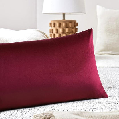 Artscope Luxury Velvet Lumbar Pillow Cover Super Soft Decorative Rectangle Throw Pillow Covers Case Cushion Covers for Sofa Couch Bedroom Car Decor 14x36 Inch Wine Red