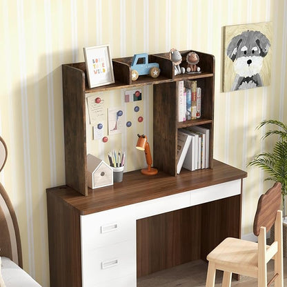Tangkula Desktop Bookshelf, Countertop Storage Hutch with 5 Shelves for Computer Desk, 3-Tier Display Rack, Multipurpose Wood Desktop Hutch Storage Organizer for Dorm Office, Brown