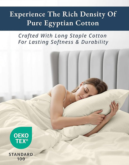 LANE LINEN 100% Egyptian Cotton Full Size Sheets, No Pill Cooling Sheets Full, Soft & Comfy Sateen Weave for Silky Smooth Finish, Available in Variety of Colors Jaquard Swiss Dot - Ivory