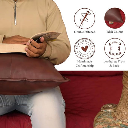 Genuine Lambskin Leather Pillow Cover, 20x20 Inch Case for Lumbar Throw Couch Pillows, Thick & Soft Cushion Covers for Sofa Bed Home Décor (Antique Dark Brown Box Pack of 2)
