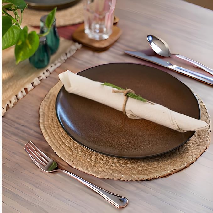 Eco Crave Jute Round Woven Placemats Set of 2, Natural 13 Inch Boho Farmhouse Rustic Hand Woven Place mat for Dining Table Decor, Wicker Chargers Heat Resistant Easy to Clean and Non-Slip Placemat