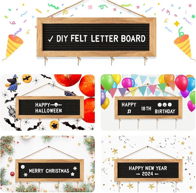 Family Picture Frames Collage Photo Hanging Display, Unique DIY Felt Letter Board with 340 Letters and 30 Clips for Wall Hanging Boho Office Room Bedroom Decor, Birthday Party Teenage Teen