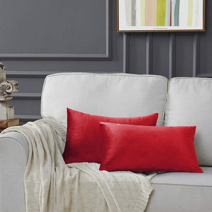 GIGIZAZA Red Velvet 12x20 Decorative Throw Pillow Covers for Sofa Bed 2 Pack Soft Cushion Cover