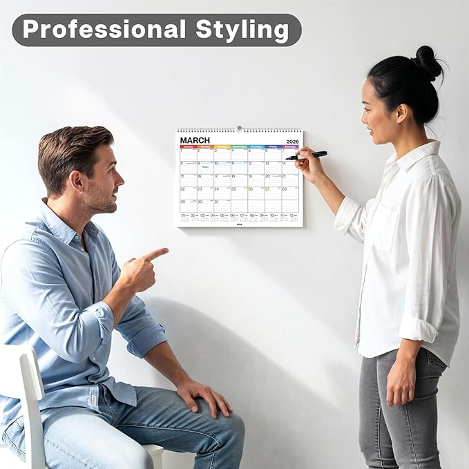 Dunwell 12x15 Wall Calendar 2026 (Colorful), Use Jan to Dec 2026, Large Lined 12 x 15 Monthly Calendar, Professional Styling for Home or Office, Premium Paper