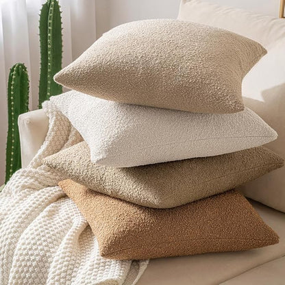 MIULEE 18x18 Inch Decorative Pillow Covers for Couch Bed Set of 2 Textured Boucle Neutral Winter Throw Pillows Khaki Accent Solid Cushion Pillowcases Sofa Livingroom Home Decor