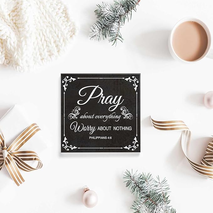 Acrylic Crystal Decoration Pray About Everything Worry About Nothing Inspirational Desk Decor - Meaningful Presents for Women - Presents for Mom Sister Teacher 4x4inch