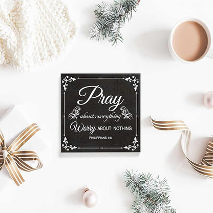 Acrylic Crystal Decoration Pray About Everything Worry About Nothing Inspirational Desk Decor - Meaningful Presents for Women - Presents for Mom Sister Teacher 4x4inch