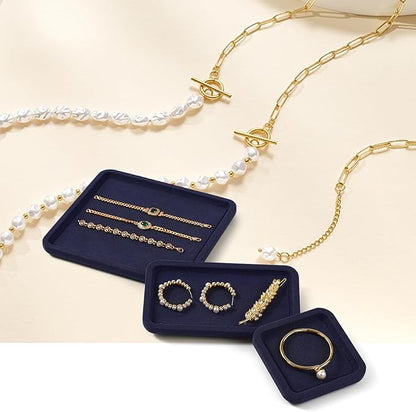 Premium Microfiber Jewelry Display Tray - Small Blue Velvet Organizer for Rings, Earrings, Necklace, Bracelet - Photograph, Trade Show, Dresser Storage (10x10cm, XS)